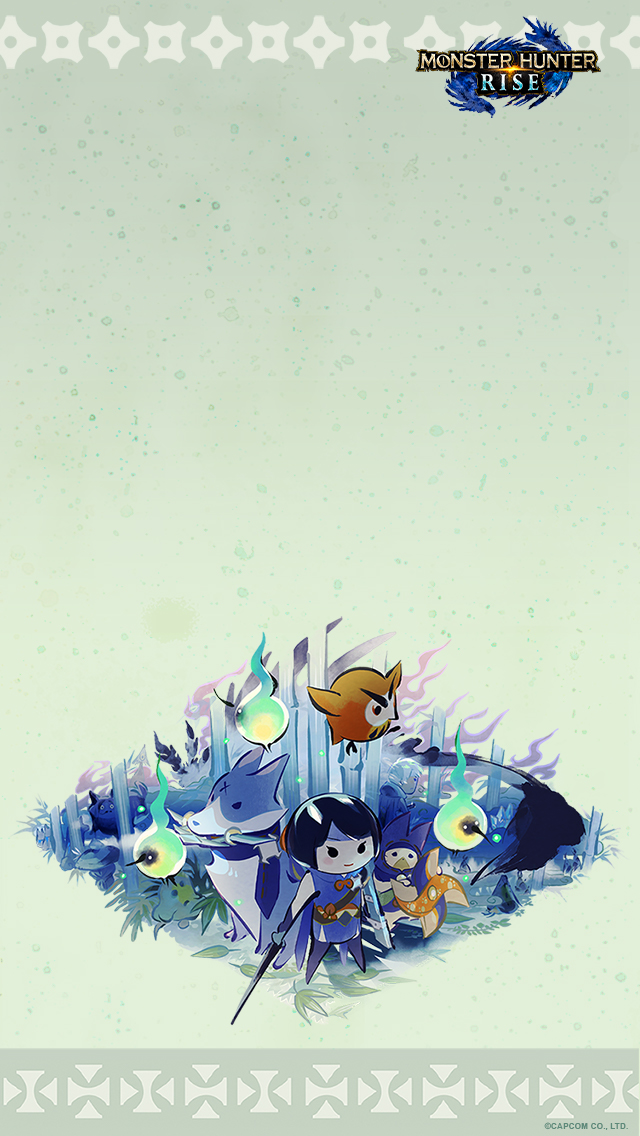 my.nintendo.com/Wallpaper - Monster Hunter Rise – Hunter and Friends/MHR_Hunter_and_Friends_Wallpaper_(640x1136).jpg